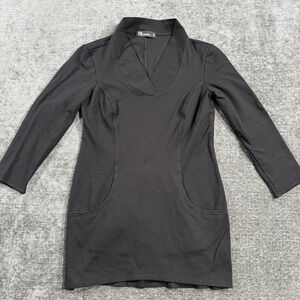 Fig Metro Women's V Neck Sweater Dress Pullover Long Sleeve Black Size XS